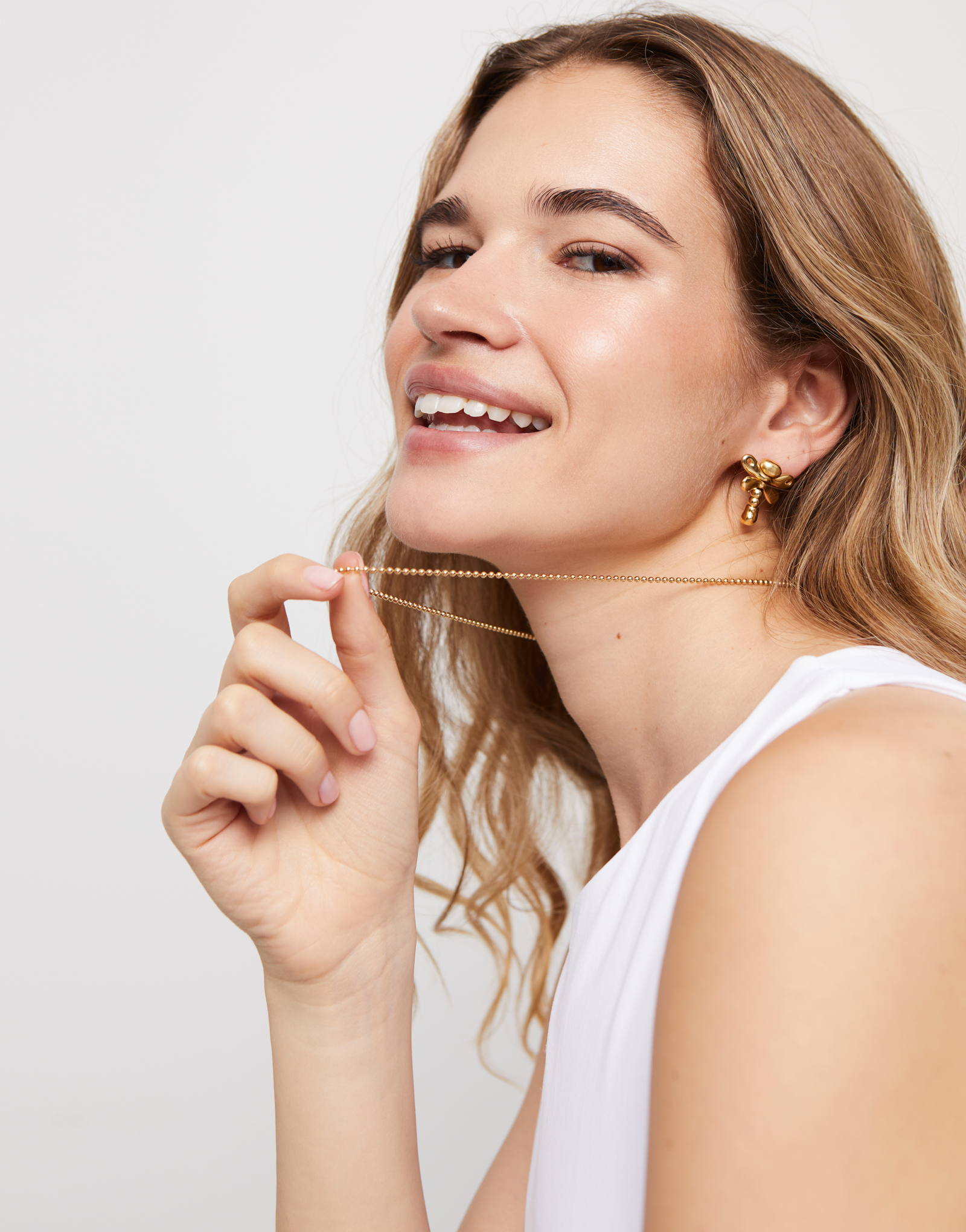 Catenina media con sfere placcata oro 18k., Dorado, large thumbnail